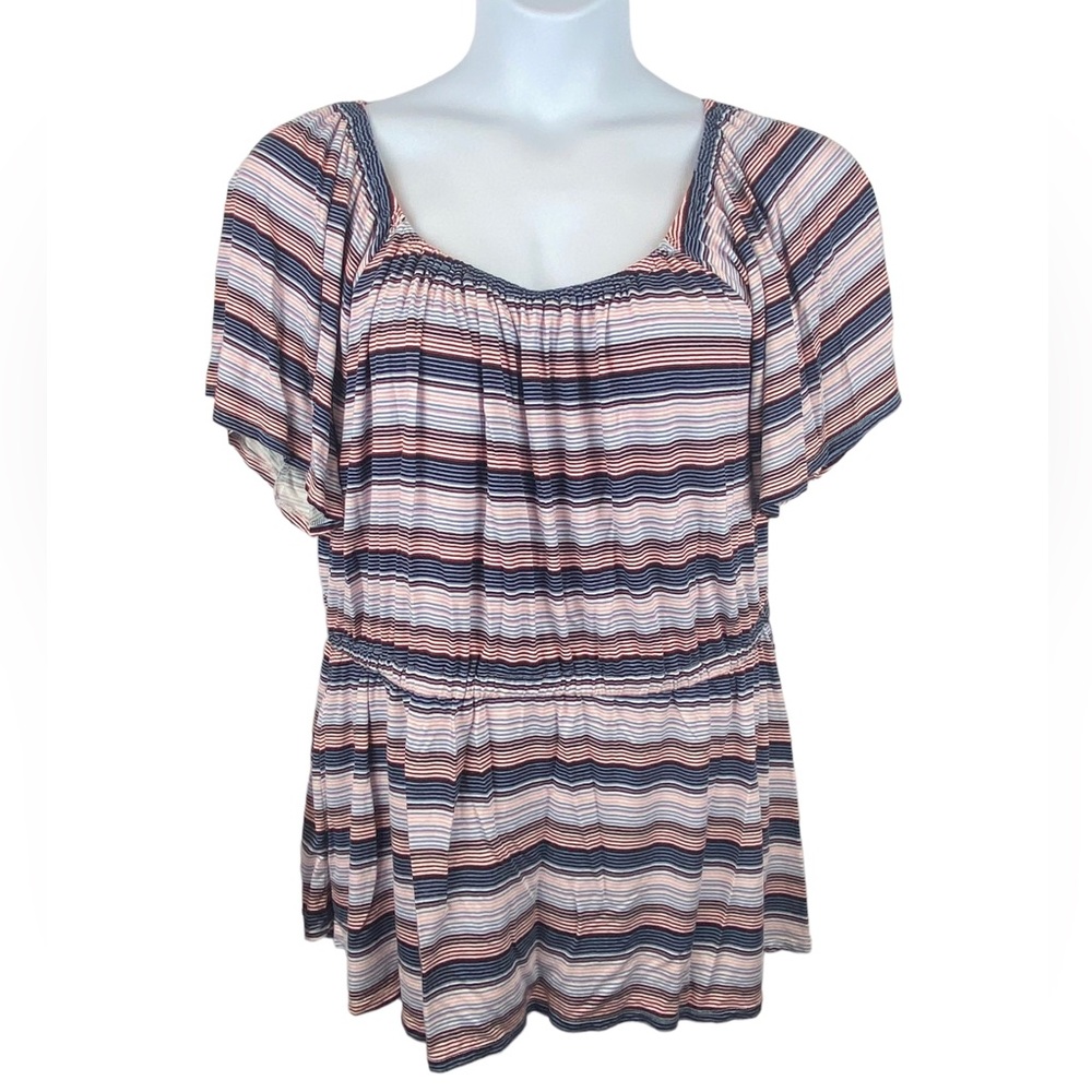 Lane Bryant Printed Flutter-Sleeve Blouse with Cinched Waist Sz 18/20